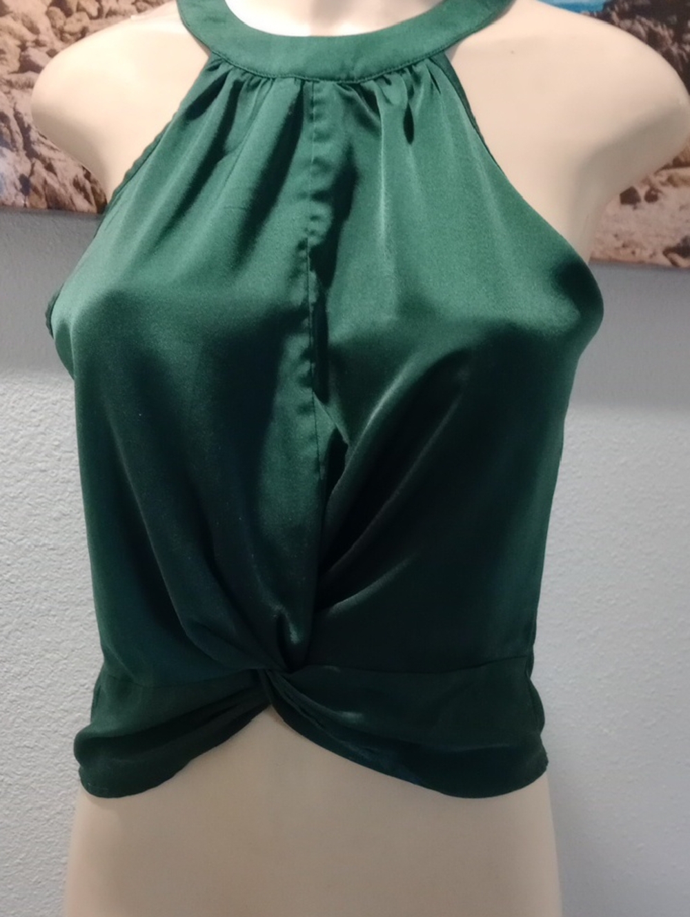 SHEIN Emerald Green Satin Halter Twist Front Camisole